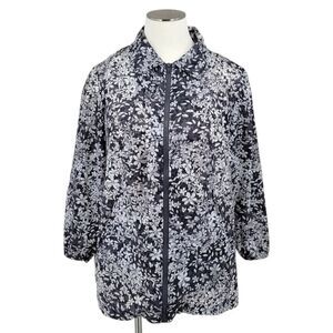 Woman Within Gray Floral Lightweight Windbreaker Jacket Women's Plus Size 2X